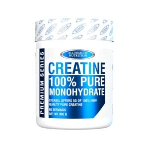 Creatina de Bluehealth Nutrition de 300g monohidratada micronizada, suplemento para fuerza y potencia muscular.