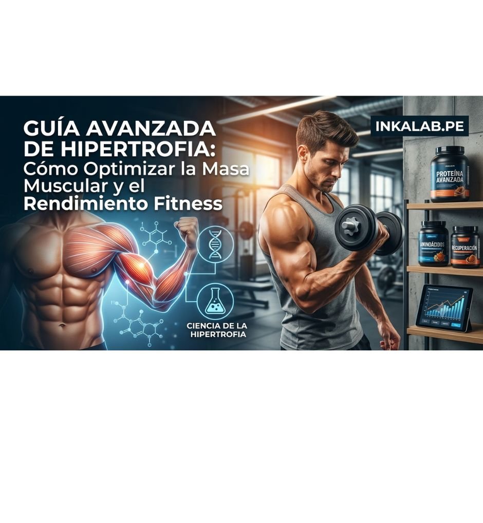 Infografía sobre guía avanzada de hipertrofia y masa muscular en Inkalab